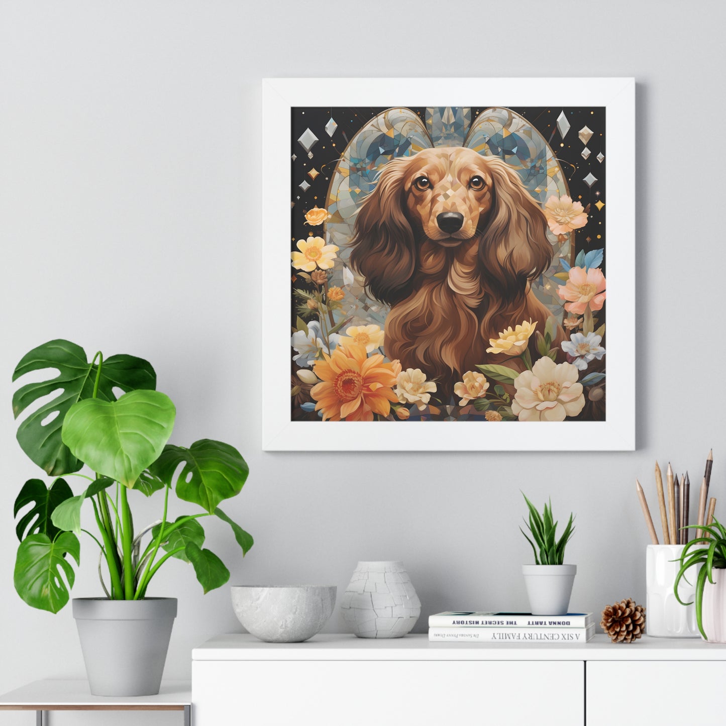 Dachshund Framed Art: "Queen Cream"