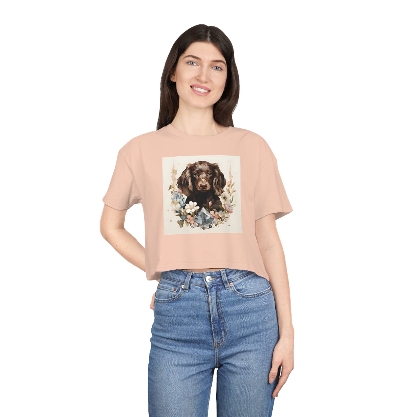 Dachshund Puppy Crop Tee: "Chocolate Gem"