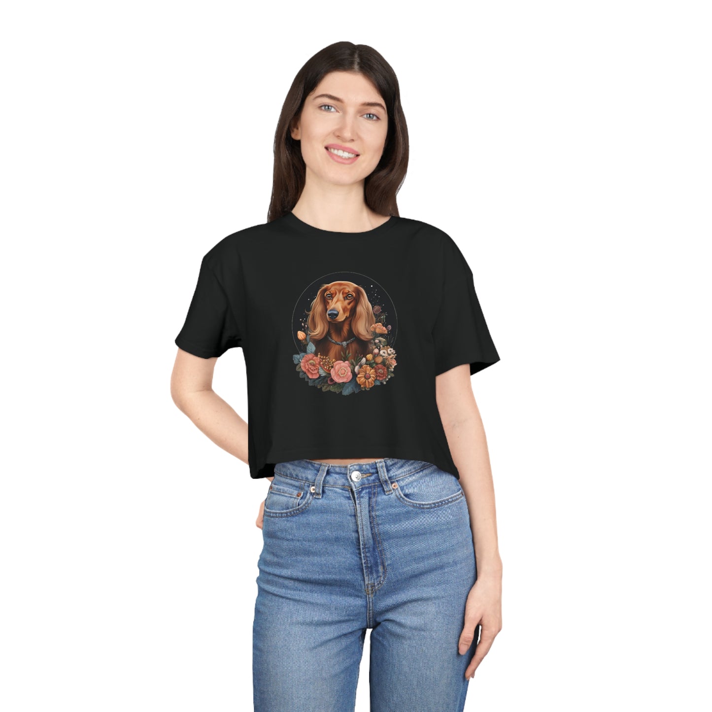 Dachshund Crop Tee: "Flora"