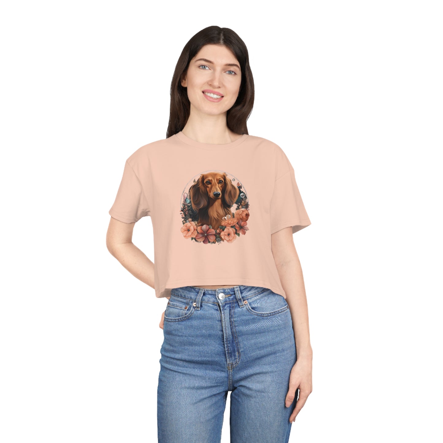 Dachshund Crop Tee: "Rose"