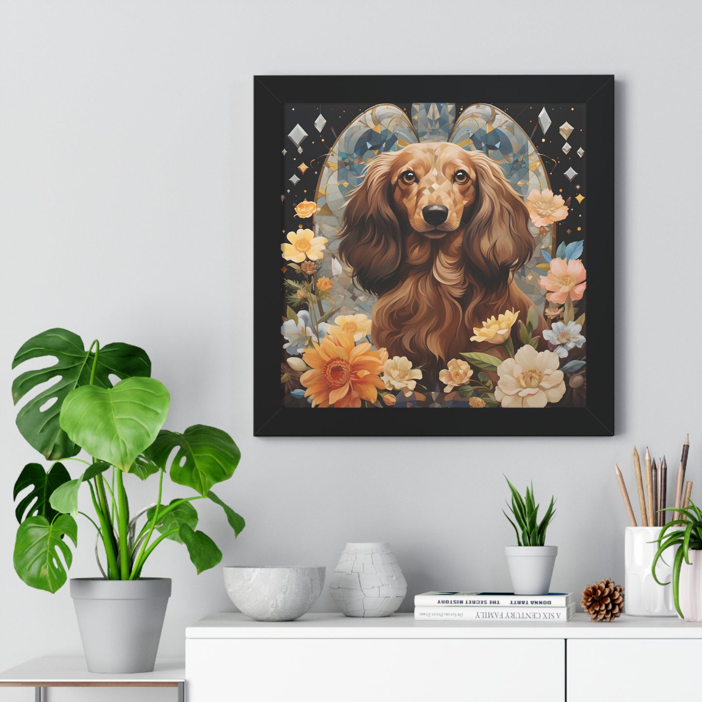 Dachshund Framed Art: "Queen Cream"