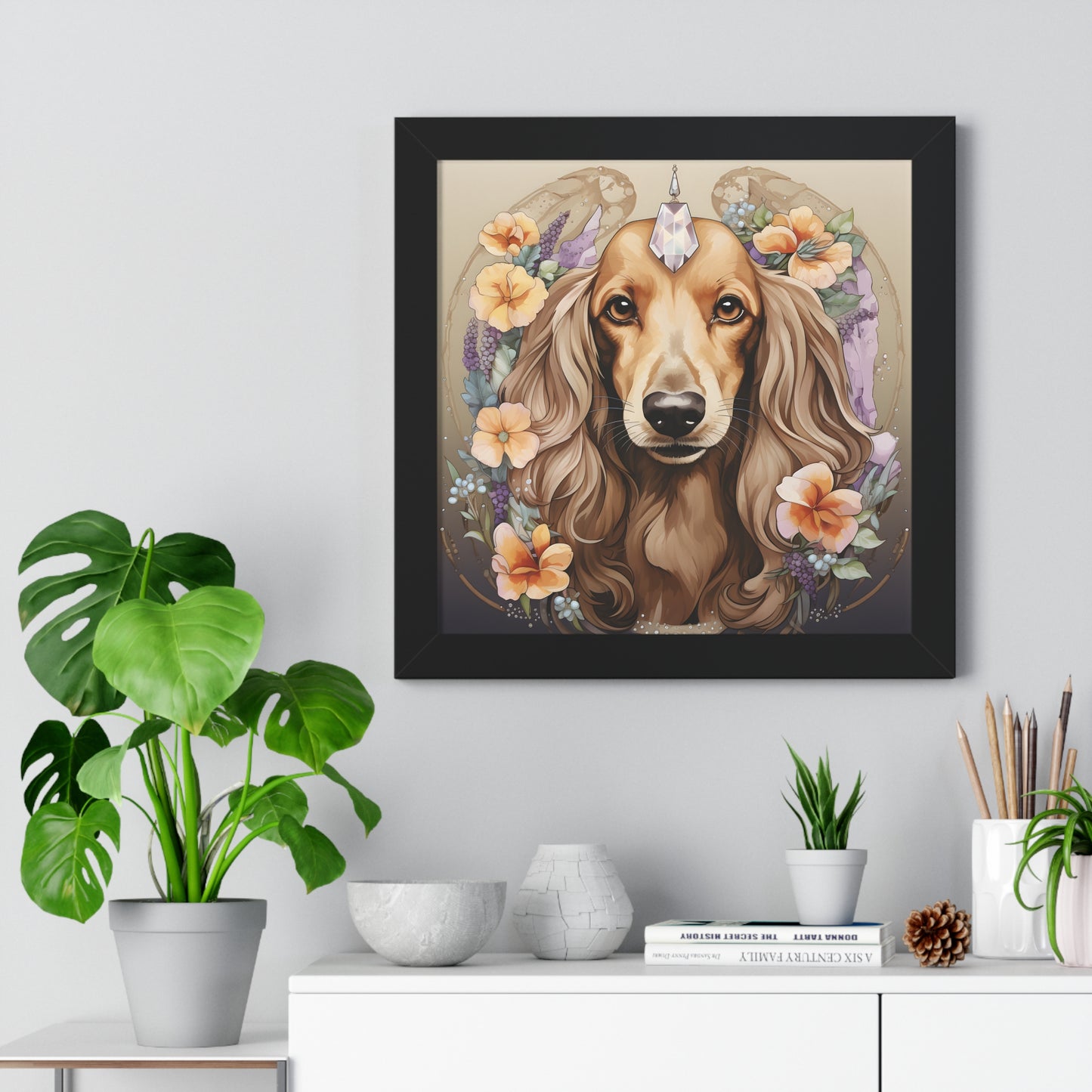 Dachshund Framed Art: "Manifesting Citrine"