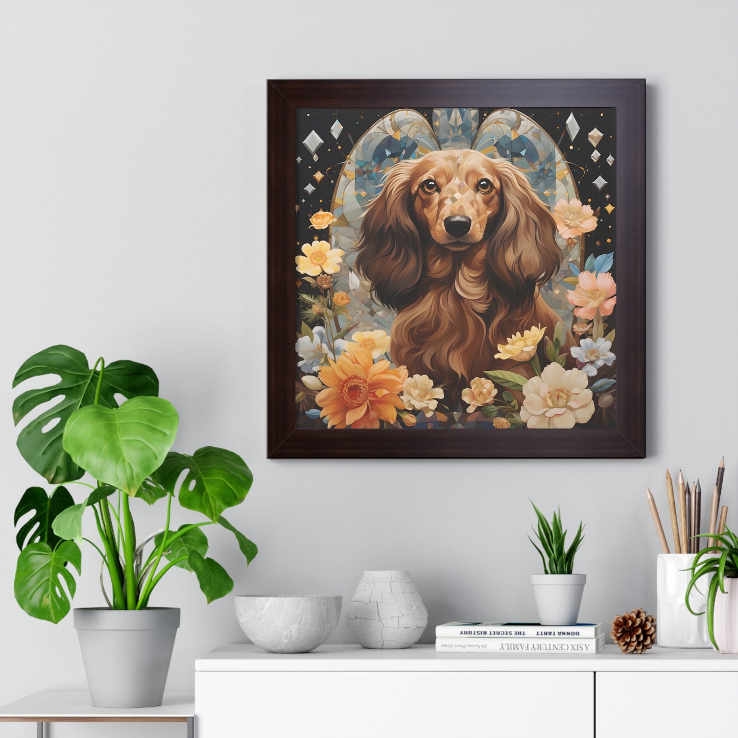 Dachshund Framed Art: "Queen Cream"