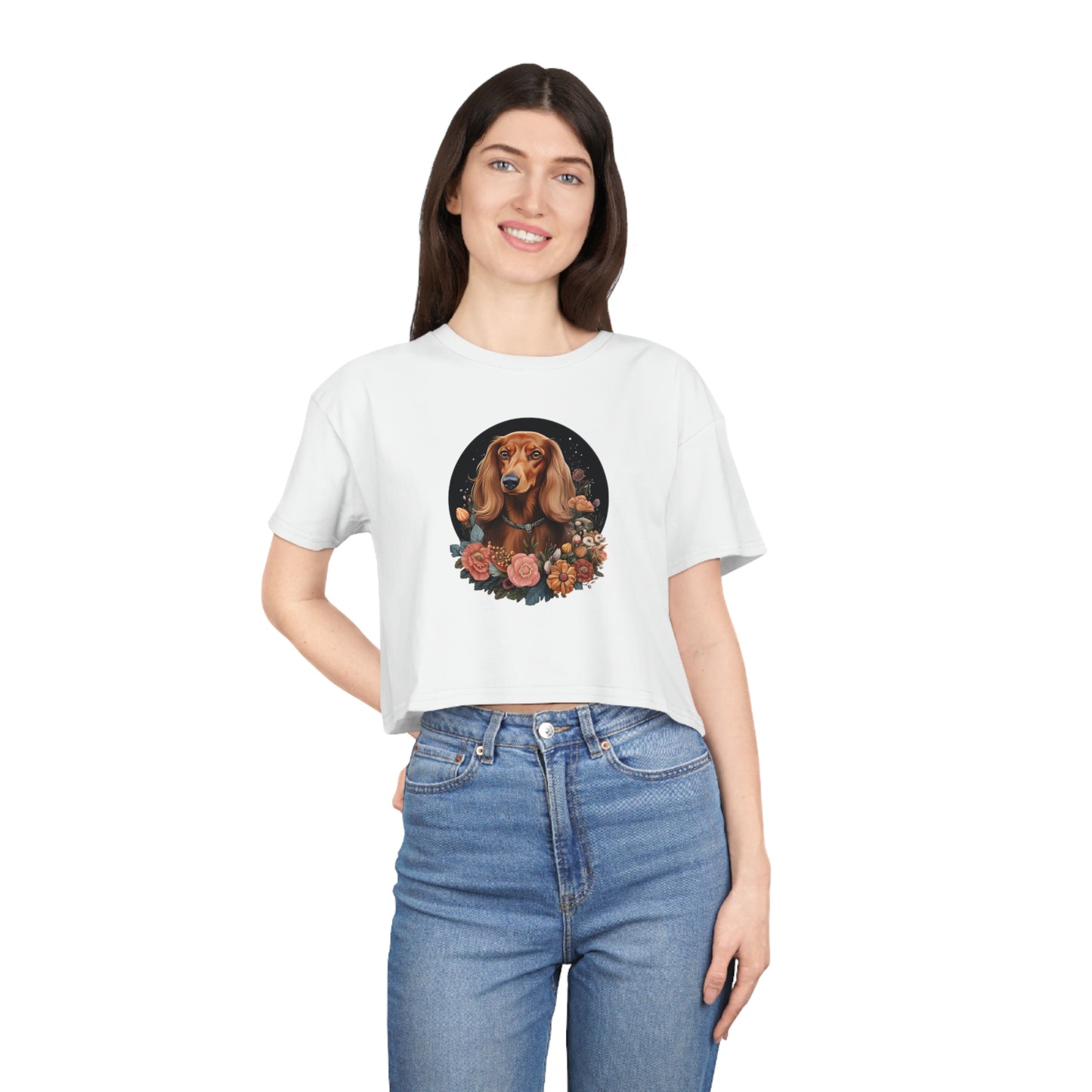 Dachshund Crop Tee: "Flora"