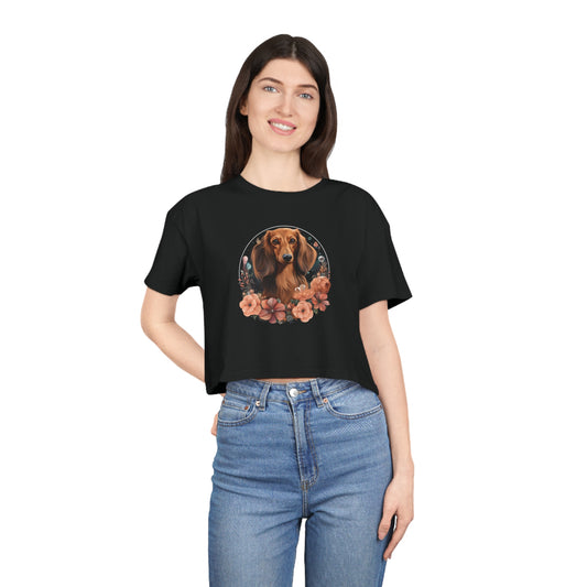 Dachshund Crop Tee: "Rose"