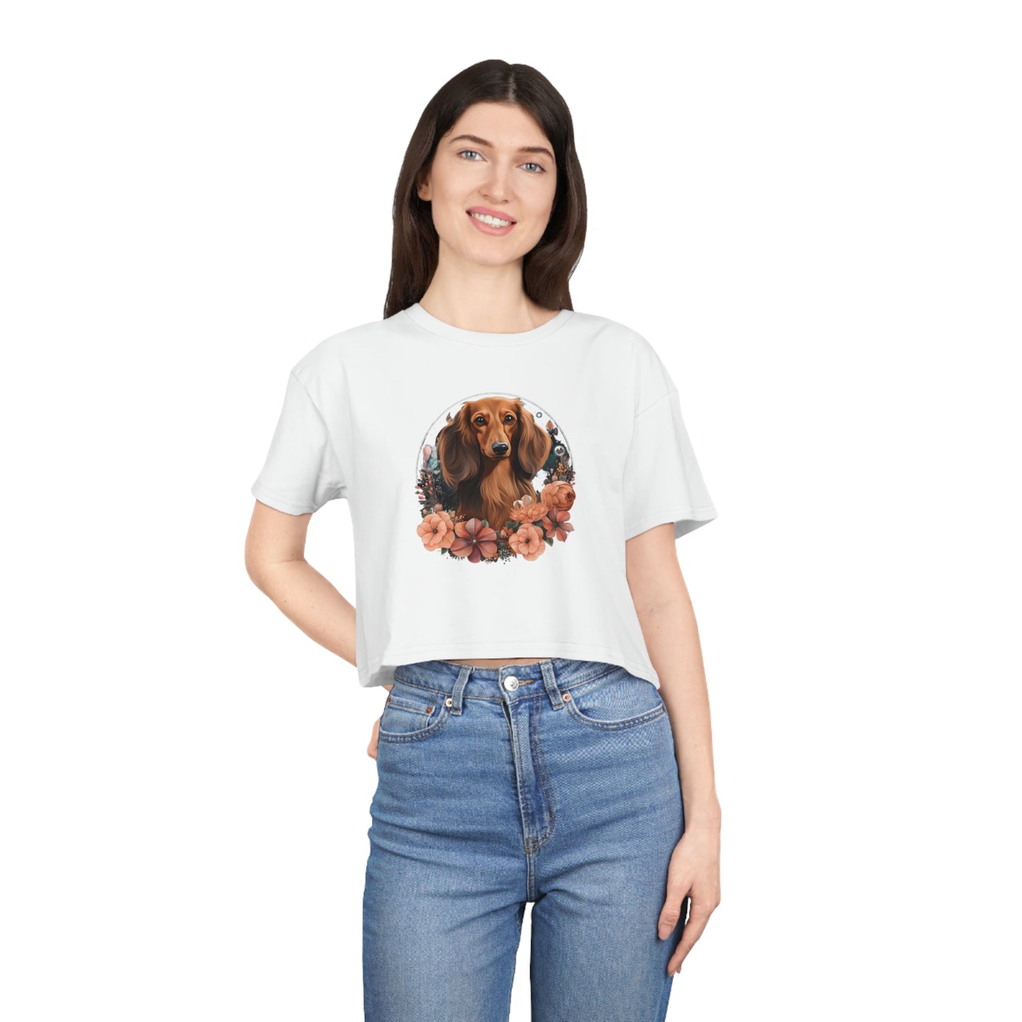 Dachshund Crop Tee: "Rose"