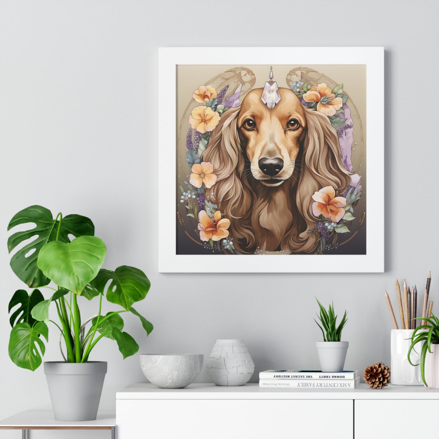 Dachshund Framed Art: "Manifesting Citrine"