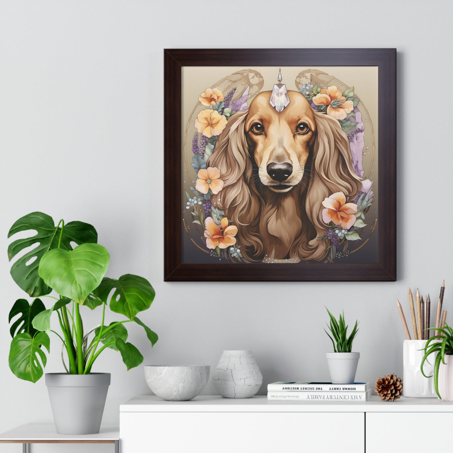 Dachshund Framed Art: "Manifesting Citrine"